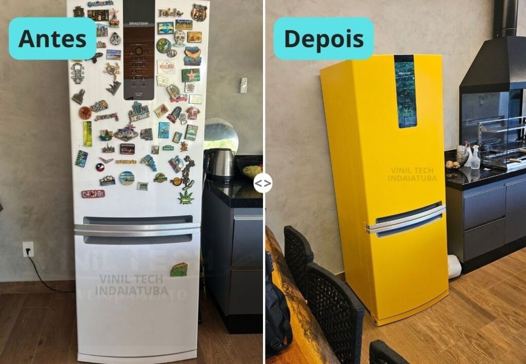 Envelopamento de geladeira (antes e depois)