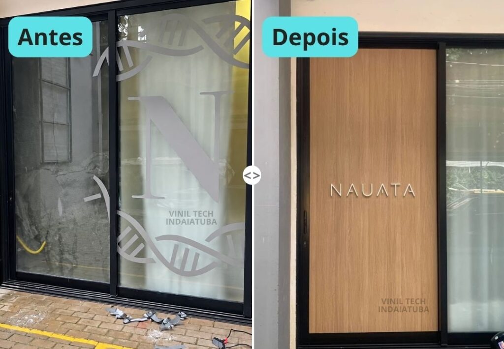 Envelopamento de porta de vidro (antes e depois)