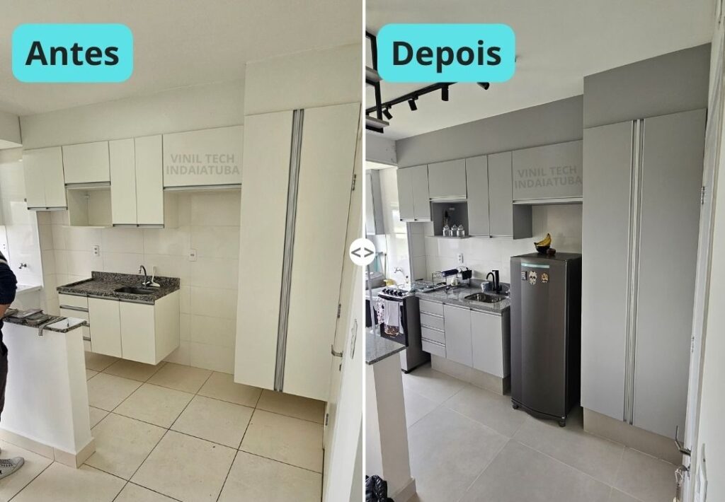 Envelopamento armários de cozinha (antes e depois)